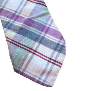 Austin Manor Mens Madras Plaid Tie Purple Green Beige‎ Career Casual Preppy